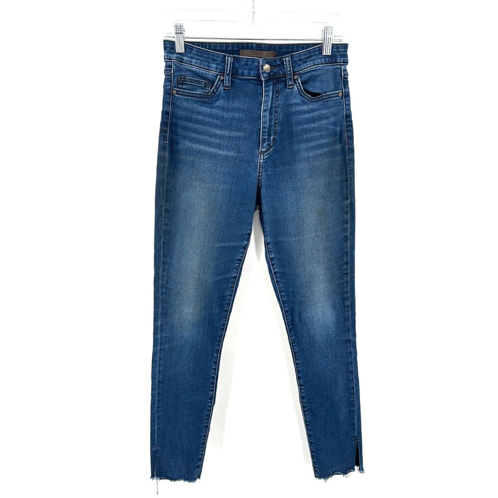 JOE'S JEANS Dark Wash High Rise Skinny Ankle Jeans Raw Hem Side Slit Size 26